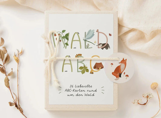 ABC Karten Wald in Graspapier-Box - Buchstaben Karten