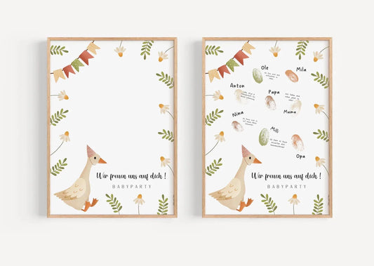 Babyparty Gästebuch Gans - Fingerabdruck Gästebuch