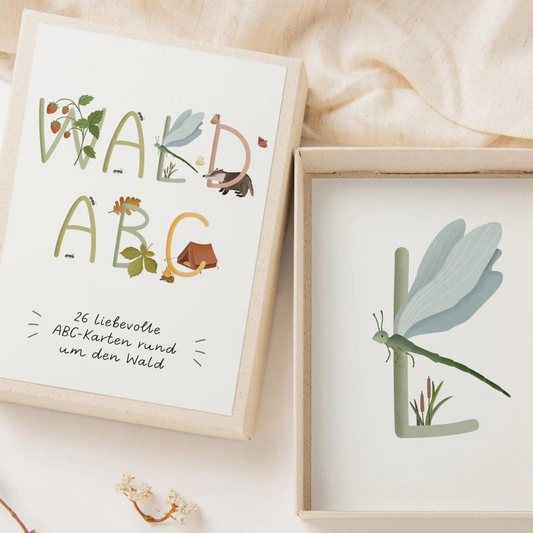ABC Karten Wald in Graspapier-Box - Buchstaben Karten