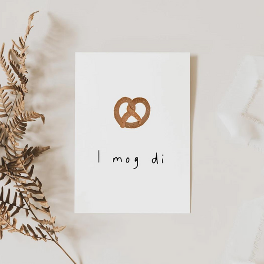 Bayrische Postkarte Brezel "I mog di"