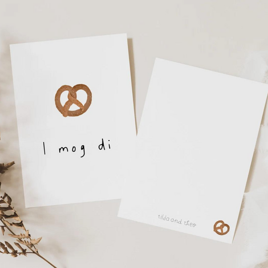 Bayrische Postkarte Brezel "I mog di"