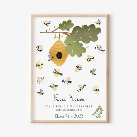 Abschiedsgeschenk Lehrer Biene - Fingerabdruck Poster Erzieherin Bienenstock